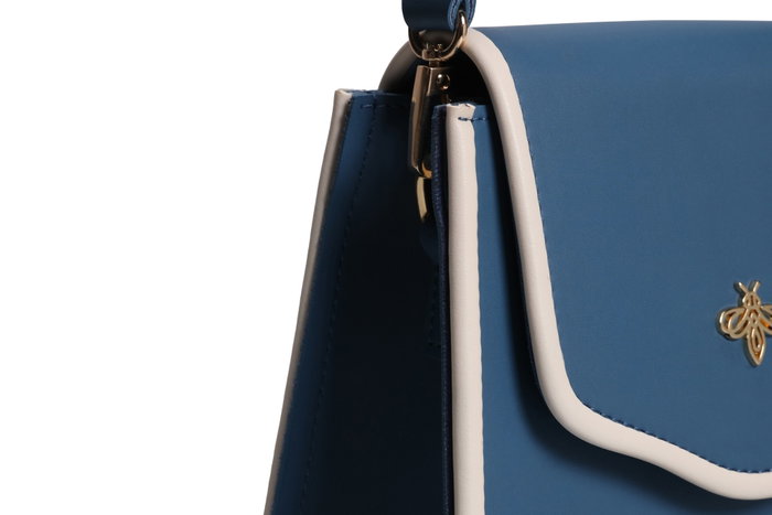 Lucky Bees Bolso de Hombro Azul y Crema